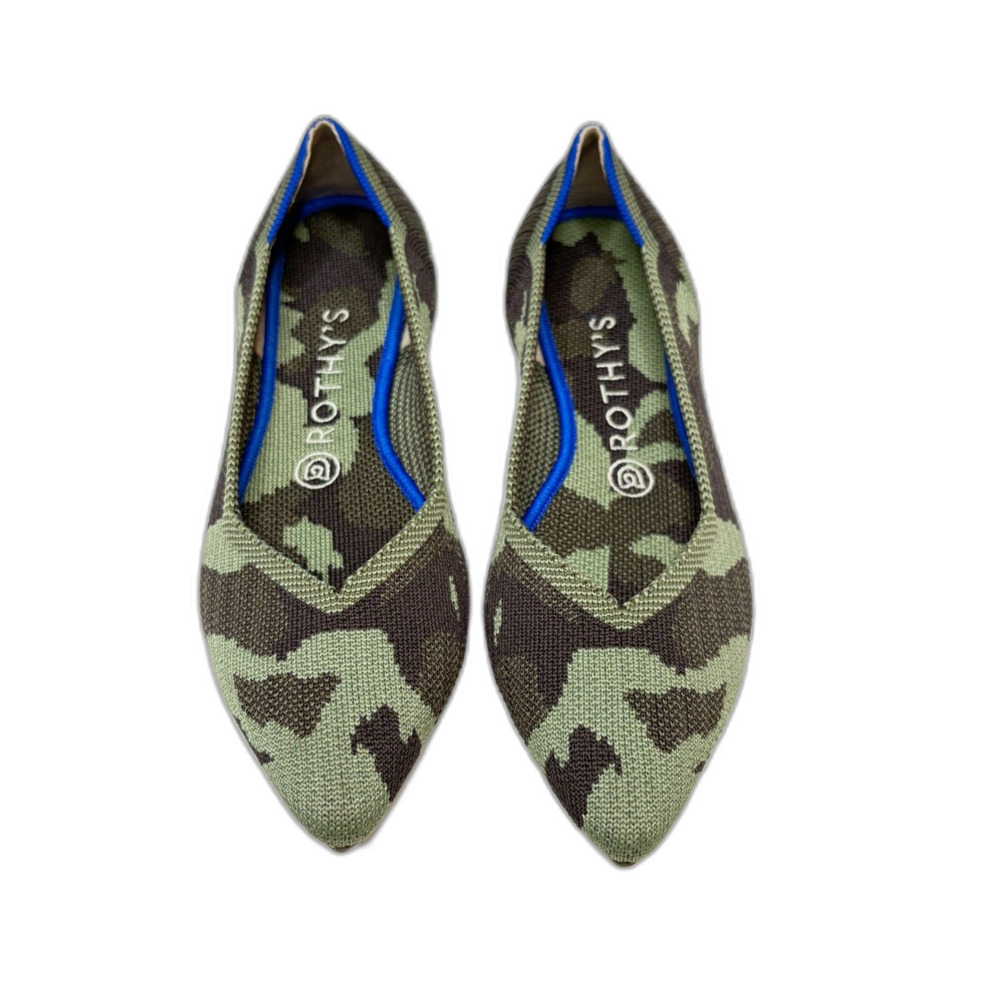 ROTHY'S The Point Olive Camo Flats Washable Inserts Durable Comfy Womens Size 8 - Picture 3 of 8